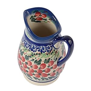 Traditional Polish Pottery, Handcrafted Ceramic Cream or Milk Jug 300ml, Boleslawiec Style Pattern, J.202.Cranberry
