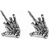 1 Pairs Stainless Steel Skull Hand Skeleton Bone Stud Earrings Middle Finger Shaped for Men Women Punk Rock Jewelry