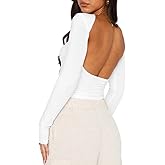 ForeFair Women Sexy Backless Short Sleeve Slim Fit Crewneck Summer Casual Y2K Crop Tee
