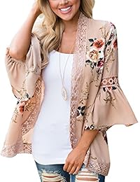 Yonala - Kimono informal de encaje con estampado floral para mujer