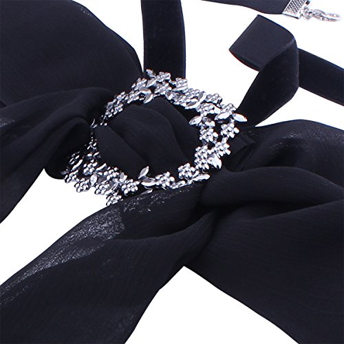 Kercisbeauty Adjustable Lady Girl Bow tie Necktie Corsage Brooch Chiffon Choker Necklace Blouse Collar Bowknot Scarf Scarves School Anniversary Graduation Ceremony,School Girl (Black)