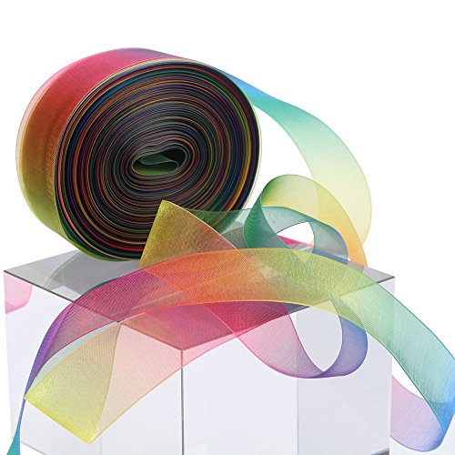 Md trade 60 Yards Rainbow Organza Ribbon Satin Ribbon for Gift Wrap, Wedding Decoration, Hair Bows - Thumbnail 6