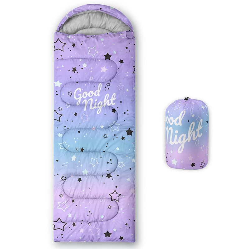 Photo 1 of Datura home Kids Sleeping Bag for Boys,Lightcolor Purple Star-Lightweight Warm Outdoor Indoor-Waterproof Cold Weather Resistant Sleeping Bag for Camping Hiking(Star 32"*90")