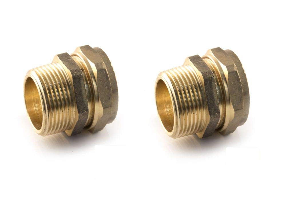 22 mm x 3/4 Compression x BSP Male - Brass Straight Adaptor Pack of 2