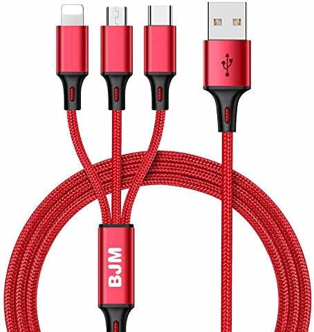 New iPhone Lightning Calbe, Type-C Charger Cable, 3in1 Multiple USB Charging Cable Cord Adapter with Lightning / USB Type C / Micro USB Connector Ports for iPhone, iPad, Android More (Red)