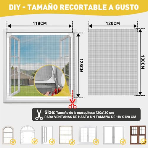 HOFUDON Magnetic Window Mosquito Net 120 x 130 cm, Fibreglass Reinforced DIY Cuttable, Easy Installation without Drilling, Easy to Clean, Magnetic Mosquito Net for Sliding Windows (Grey Mesh)