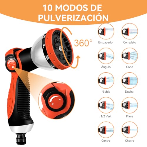 Yofidra Garden Hose 15M/50FT – Expandable Hose with 10 Spray Pattern Nozzles Brass Connector Fabric 3750D High Strength Hose with 3-Layer Latex Core