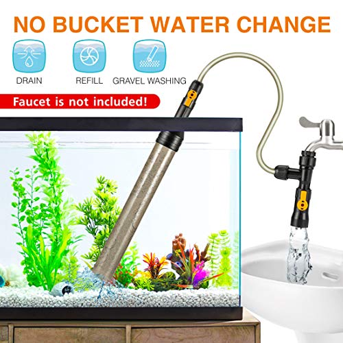 hygger BucketFree Aquarium Water Change Kit Fish Tank Auto Siphon Pump Gravel Cleaner Tube with