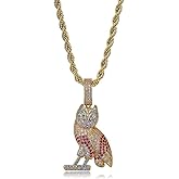 KMASAL Jewelry Hip Hop Iced Out Bling Personality Owl Pendent 18K Gold Plated Chain Necklace for Men Women