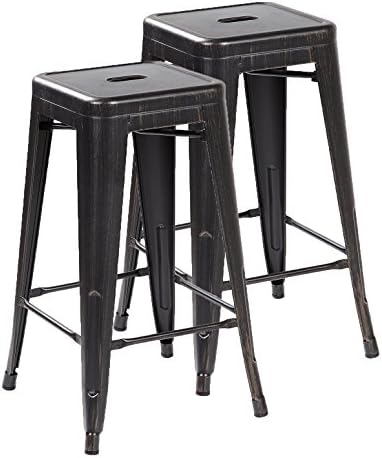 Ayvek Chairs Metal High ProStackable Indoor and Outdoor Backless Barstool (Set of 2), 26.4", Antique Black