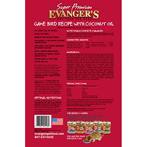 EVANGER’S SUPER GAMEBIRD RECIPE WITH COCONUT OIL DRY DOG FOOD – 4.4 LB BAG – HYPOALLERGENIC DUCK & TURKEY FORMULA – GRAIN-FREE, SUPPORTS DIGESTIVE & COAT HEALTH