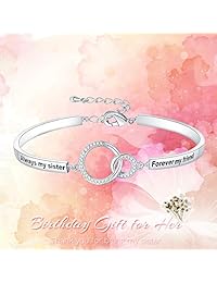 Collar con colgante en forma de corazón, de Ado Glo, con inscripción en inglés "Always My Sister Forever My Friend", perfecto regalo para hermana, cumpleaños o día de San Valentín; para niñas y mujeres, para el Día de la Madre, un regalo para el
