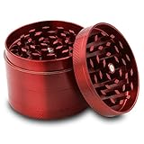 DCOU Zinc Alloy Herb Grinder with Magnetic Lid, Pollen Screen and Pollen Scraper, 4-Piece, 2.2 inch (Red)