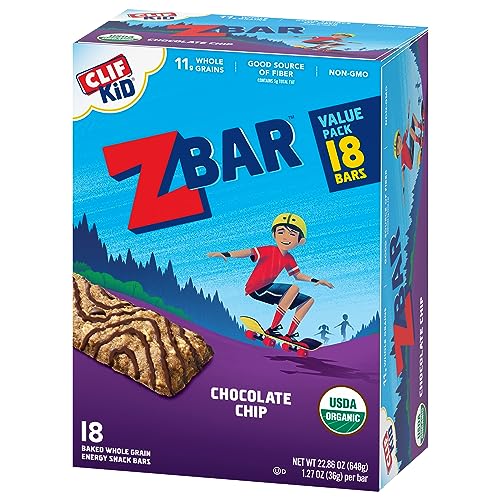 ZBAR – CHOCOLATE CHIP – SOFT-BAKED ENERGY SNACK BARS – NON-GMO – 12G WHOLE GRAINS – USDA ORGANIC GRANOLA BARS (18 PACK)