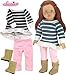 Sophia's Doll Clothes Complete Stylish 3 Piece Outfit of a Blue Stripe Ruffled Hem Doll Shirt, Pink Velvet Doll Pants & Brown Suede Doll Boots Perfect for Your Favorite 18 Inch American Doll and More!