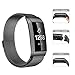 Issmolog Compatible for Fitbit Charge 3 Bands, Stainless Steel Milanese Loop Charge 3 Band with Adjustable Magnetic Closure Multi Colors Large or Small (Black, Large)