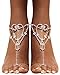 2 Pieces Women's Foot Chain Barefoot Sandals Beach Wedding Jewelry Anklet with Rhinestone Toe Ring