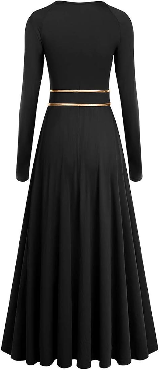 IBAKOM Women Metallic Gold Liturgical Praise Dance Worship Dress Color Block Long Loose Fit Full Length Church Robe Dancewear: Clothing