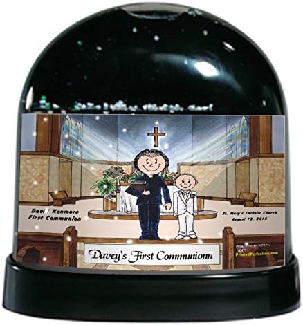 Personalized Friendly Folks Cartoon Caricature Snow Globe Gift: Communion, Boy - Female Priest Great for First Communion, ceremony