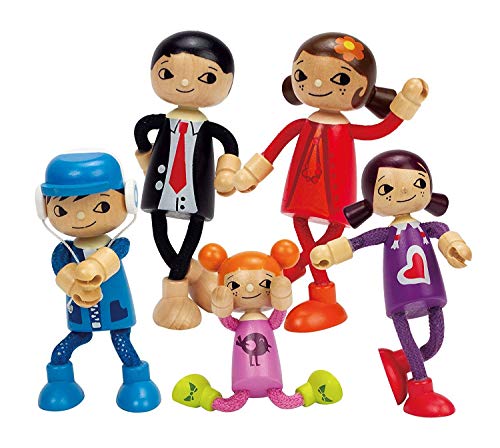 Puppenfamilie Komplett-Set: Papa, Mutter, Tochter, Mädchen & Sohn und Märchenbüchlein