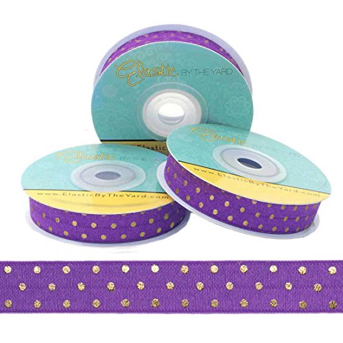 5 Yards Purple with Gold Metallic Dots 5/8