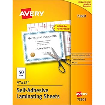 Avery Self-Adhesive Laminating Sheets, 9" x 12", Permanent Adhesive, 50 Clear Laminating Sheets (73601)