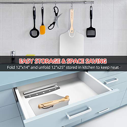 LEWINGO Aluminum Metal Pizza Peel 12 inch x 14 inch, Large Pizza Paddle with Foldable Wood Handle and 14 Inch Pizza Cutter Rocker for Gifting, Easy Storage Pizza Spatula Paddle for Homemade Baking