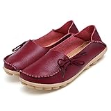 Adibosy Women Slip On Flats Leather Casual Loafers Oxfords Shoes Burgundy 9