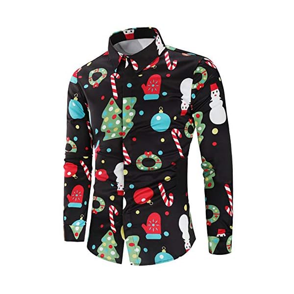 KFSO Men's Slim Fit Long Sleeve Christmas Floral Shirt Casual Button Down Dress Shirts (Black A, L)