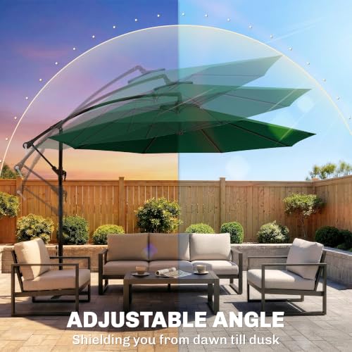 Outsunny 10' Deluxe Patio Umbrella, Outdoor Market Parasol, Banana Hanging Offset Sunshade with Crank, Cross Base