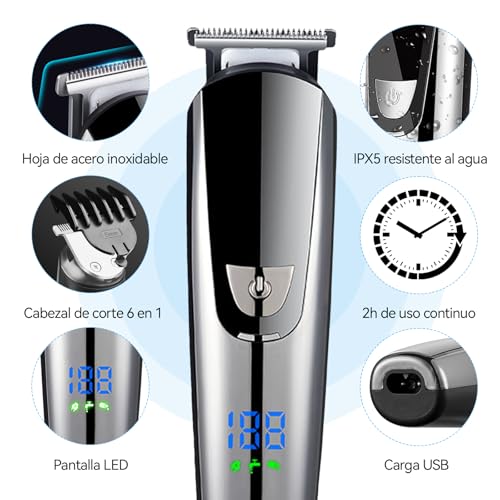 21 en 1 Kit de Maquina para cortar cabello, Cortapelo Hombre Recargable Multifuncional, Rasuradoras para hombre totalmente impermeable, Adecuado para cabello, barba, vello corporal, vello de nariz