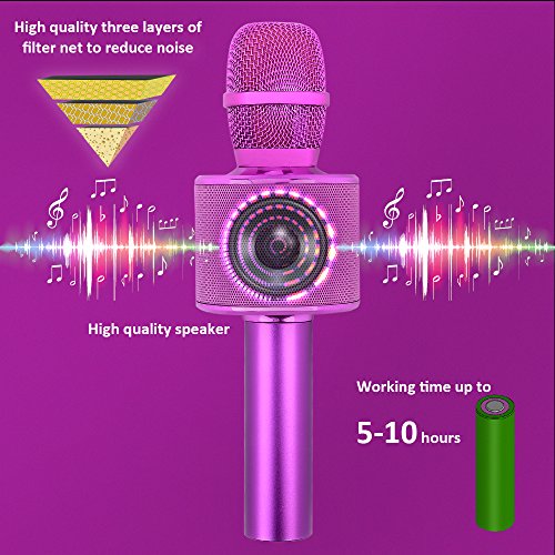 BONAOK Wireless Bluetooth Karaoke Microphone,Valentine's Day Gift 3-in-1 Portable Hand Speaker for iPhone/Android/iPad/Sony,PC and All Smartphone(Purple)
