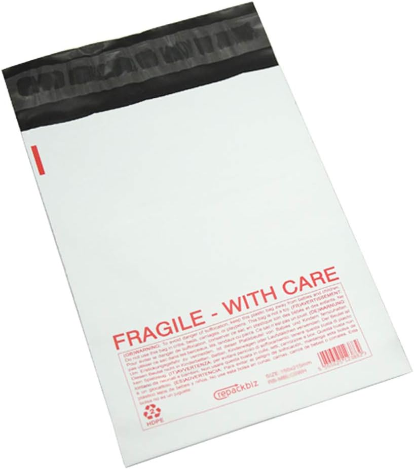 Heavy Duty Polythene Mailing Postal Mailer Bags Shipping White with Red Fragile(A000-110x165mm (4.33'' x 6.50''),100)