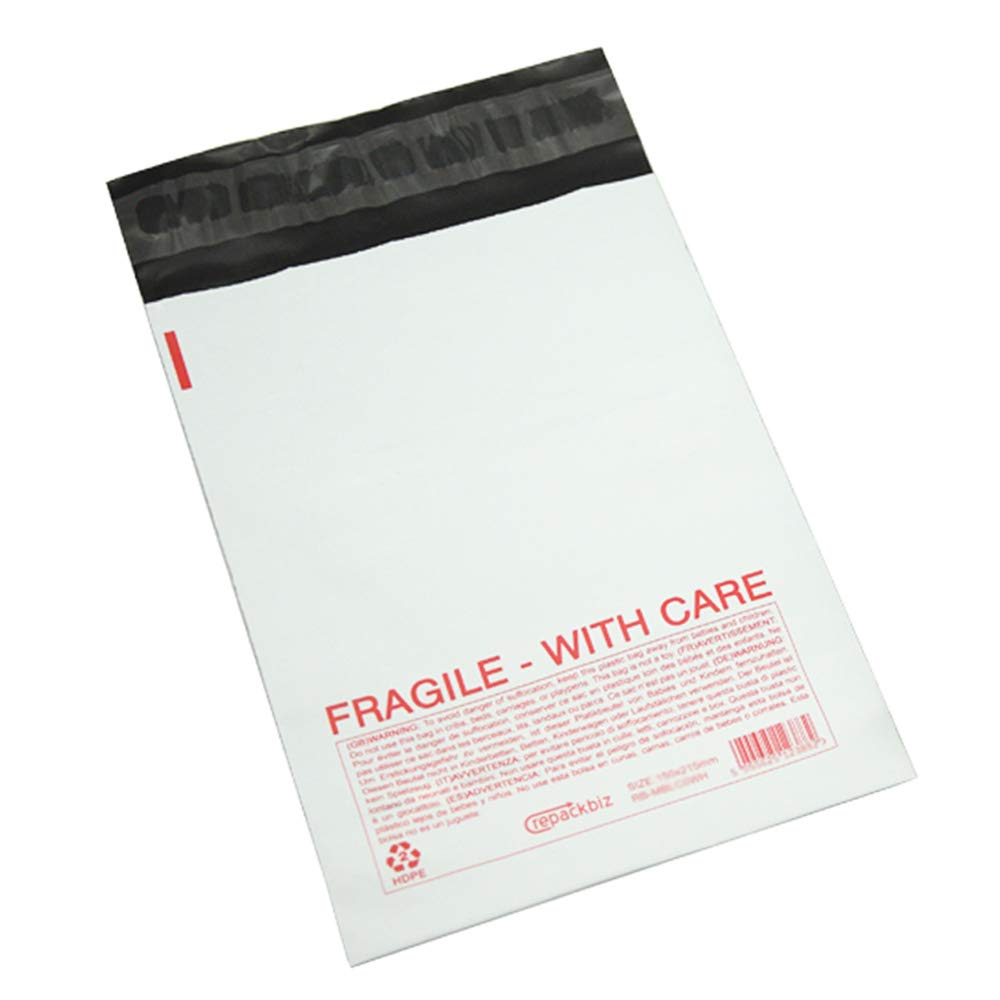 Heavy Duty Polythene Mailing Postal Mailer Bags Shipping White with Red Fragile(F3-220x340mm (8.66'' x 13.38''),100)