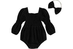 Kavousa Smocked Baby Girl Clothes Newborn Girl Bubble Romper Long Sleeve Jumpsuit And Headband Outfit Cute Infant Clothing