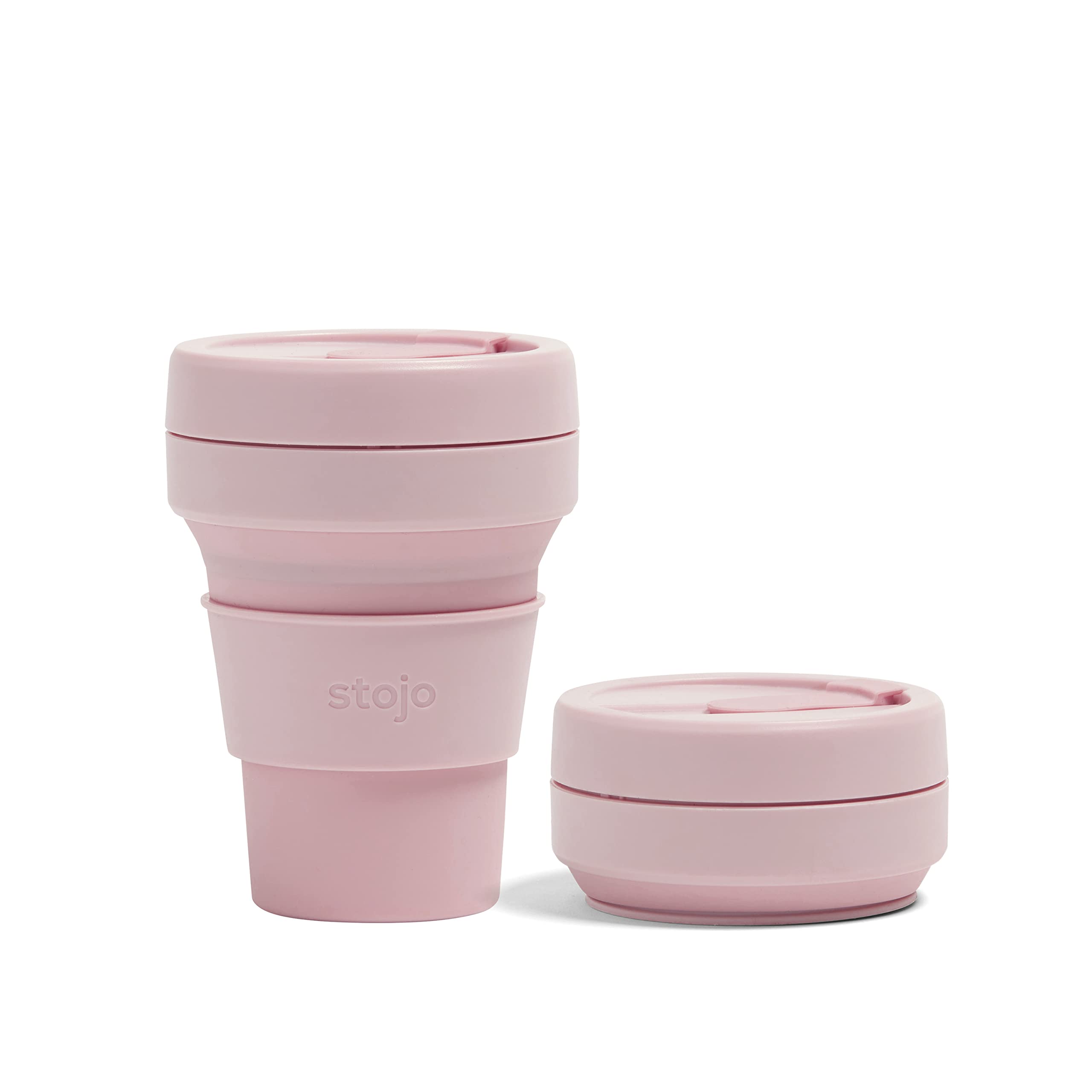 STOJO On-The-Go Collapsible Coffee Cup - 12oz / 355ml - Reusable & Foldable Silicone Travel Mug with Lid - Portable, Pocket Size - Dishwasher Safe - Carnation