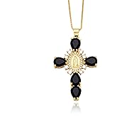 evoklo Chunky Cross Necklace Virgin Mary Necklace Cubic Zirconia Crystal Big Cross Necklace Large Faith Necklace Religious Necklace for Women