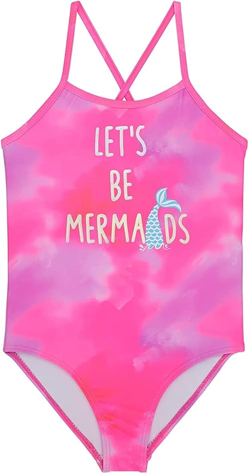 Girls Swimsuit One Piece Swimwear Swimming Costume Junior Kids Bathing Suit UV Protection Summer 4 to 16 Years, RoseMermaid, 12T