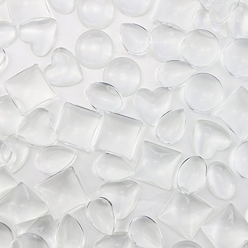 Weoxpr 100pcs Glass Cabochons Clear Dome Tiles for Cameo Pendants Photo Craft Jewelry Making(Round, Oval, Square, Teardrop, Heart-shape)