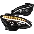 SPEC-D TUNING Replacement Black DRL Strip LED Signal Projector Headlights Made For And Compatible With Benz W204 C-Class