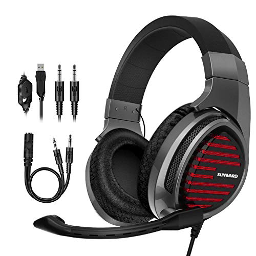 Stereo Gaming Headset for Xbox One PS4 PC 7.1 Surround Sound Noise Cancelling Over Ear Headphones with Mic Volume Control Soft Memory Earmuffs for Laptop Mac Nintendo Switch Games