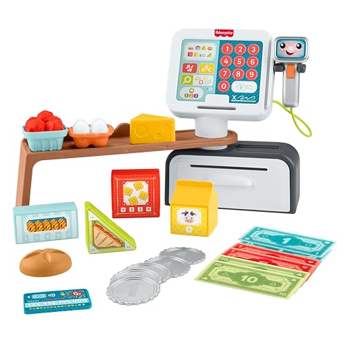 Fisher-Price Lernspielzeug für Kleinkinder Lernspaß Meine erste Spielkasse, Kaufladen mit 20 Teilen für Kinder ab 2 Jahren, mehrsprachige Version, JGW97