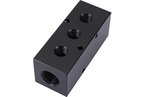 MARSTEK Air Manifold, Air Compressor Manifold, Aluminum Air Hose Inline Manifold Block Splitter, Pneumatic Manifold Air Distribution Block, NPT 1/2 Inch Supply Port, NPT 1/4 Inch Output Port (3 Way 5 Port)