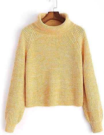 SIKESONG Autumn And Winter New Warm Tops Women'S Blended Turtleneck Pullover Pullover Long-Sleeved Solid Color Knit Top Yellow