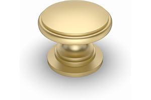 Amerdeco 10 Pack 1-1/4 inch Kitchen Cabinet Knobs Brushed Gold Cabinet Knobs Bedroom Dresser Gold Round Drawer Knobs Single Hole Cabinet Pulls…