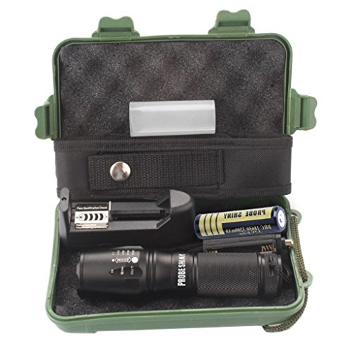 Flashlight ,LandFox X800 Zoomable XML T6 LED Tactical Police Flashlight+18650 Battery+Charger+Case