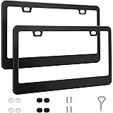 QUANQIUFEI 2 Pack License Plate Frames, Stainless Steel Car License Plate Cover Car Accessories with Screw Caps (Black)