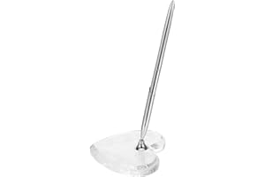 FUOYLOO Silver Ballpoint Signature Pen with Heart-shaped Acrylic Base, Desk Signing Pen for Wedding, Bridal