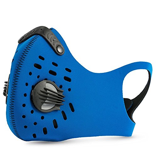 MoHo Dust Mask, Upgrade Version Activated Carbon Dustproof Mask Windproof Foggy Haze Anti-Dust Mask Motorcycle Bicycle Cycling Ski Half Face Mask for Outdoor Activities (Blue+3 Extra Filters)