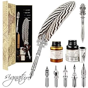 GCQUILL Kalligraphie-Set Vintage und Handgemachte Schreibfeder mit Tinte und 5 Edelstahl Spitzen, Antike Dip Pen in…